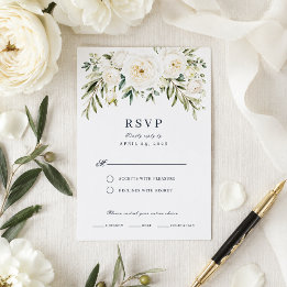 Weiße Gartenrosen Hochzeits-Antwortkarte RSVP Karte