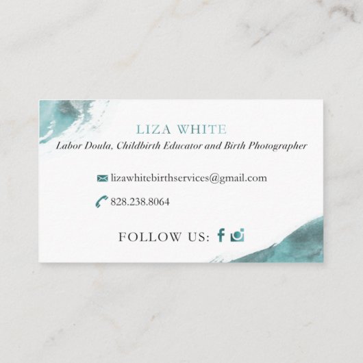 Weiße Geburts-Dienstleistungen Lizas Visitenkarte (Rückseite)