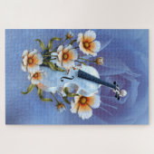 Weiße Geige mit Blume - Elegante Musik und Natur Puzzle (Horizontal)