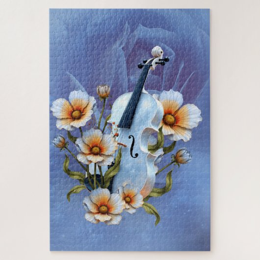 Weiße Geige mit Blume - Elegante Musik und Natur Puzzle (Vertikal)