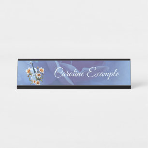 Weiße Geige mit Blume - Elegante Musik und Natur Schreibtischnamensplakette