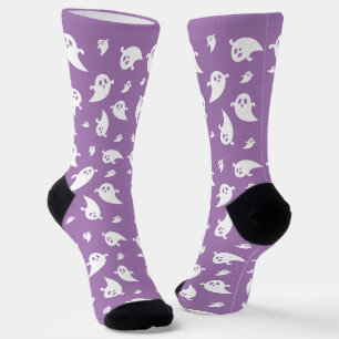 Weiße Geister-Muster auf lila - süßes Halloween Socken