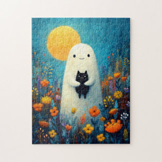 Weiße Geister und schwarze Katze Whimsical Puzzle