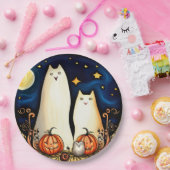 Weiße Geisterkatzen und Jack-o' Lanterns Pappteller (Party)