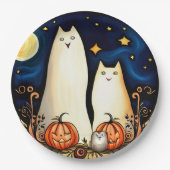 Weiße Geisterkatzen und Jack-o' Lanterns Pappteller (Vorderseite)