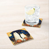 Weiße Geisterkatzen und Jack-o' Lanterns Rechteckiger Pappuntersetzer (Vor Ort)