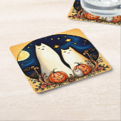 Weiße Geisterkatzen und Jack-o' Lanterns Rechteckiger Pappuntersetzer (angewinkelt)