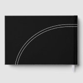 Weiße, gekrümmte Linien und typografisch schwarze  Gästebuch (Rückseite)