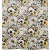 Weiße, gelbe Anemone auf graubraunem Hintergrund. Duschvorhang (Vorderseite)