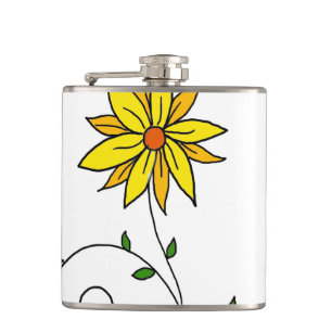 Weiße gelbe Blume Doodle Art Flachmann