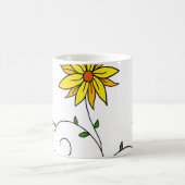 Weiße gelbe Blume Doodle Art Kaffeetasse (Mittel)