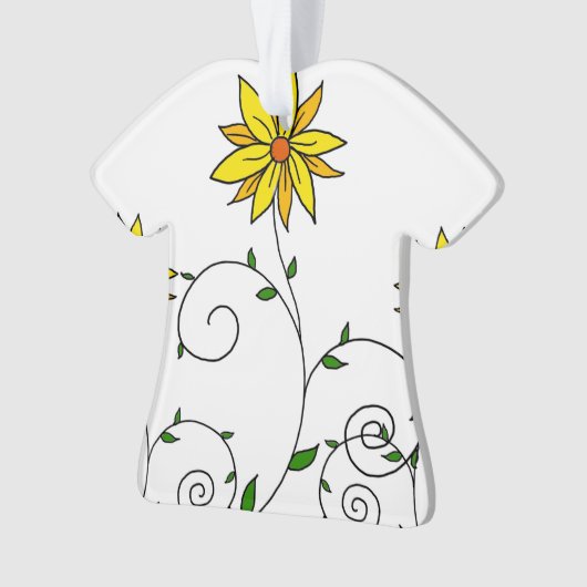 Weiße gelbe Blume Doodle Art Ornament (Vorderseite)
