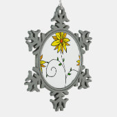 Weiße gelbe Blume Doodle Art Schneeflocken Zinn-Ornament (Links)