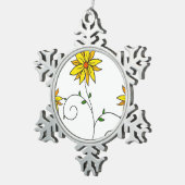 Weiße gelbe Blume Doodle Art Schneeflocken Zinn-Ornament (Rechts)