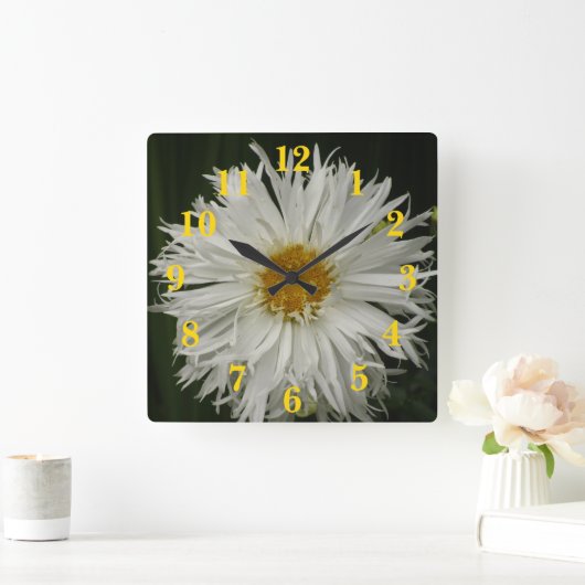 Weiße gelbe Blume Quadratische Wanduhr (Zuhause)