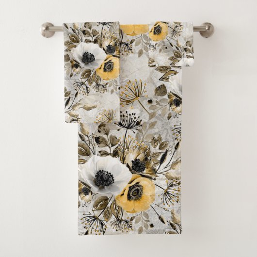 Weiße, gelbe Blumen Badhandtuch Set (Insitu)
