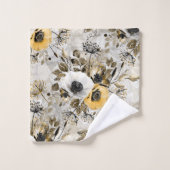 Weiße, gelbe Blumen Badhandtuch Set (Waschlappen)