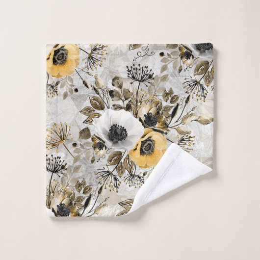 Weiße, gelbe Blumen Badhandtuch Set (Waschlappen)