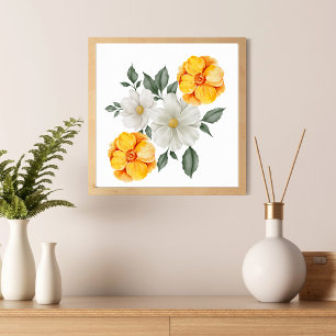 Weiße gelbe Blumen Blumen Grün Wandkunst Poster