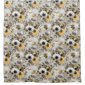 Weiße, gelbe Blumen Duschvorhang (Vorderseite)