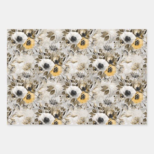 Weiße, gelbe Blumen Geschenkpapier Set (Vorderseite)