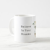 Weiße gelbe Blumen glauben an Träume Kaffeetasse (Vorderseite Links)