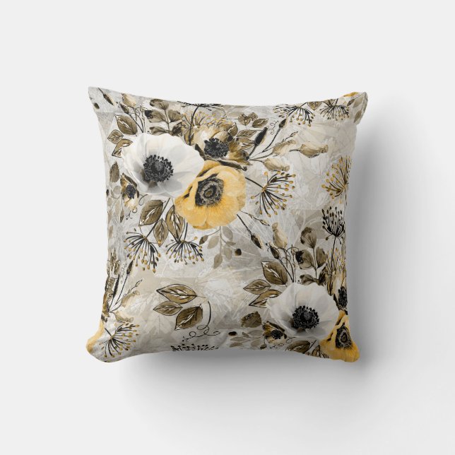 Weiße, gelbe Blumen Kissen (Vorderseite)
