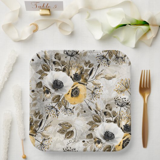 Weiße, gelbe Blumen Pappteller (Hochzeit)