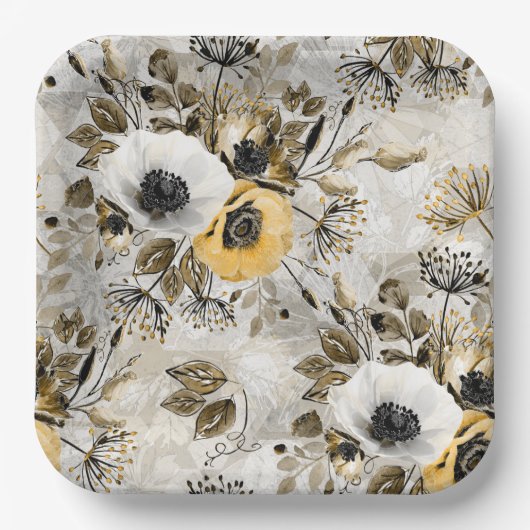 Weiße, gelbe Blumen Pappteller (Vorderseite)