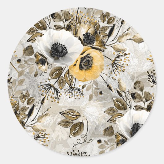 Weiße, gelbe Blumen Runder Aufkleber (Vorderseite)