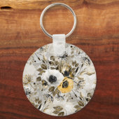 Weiße, gelbe Blumen Schlüsselanhänger (Vorderseite)