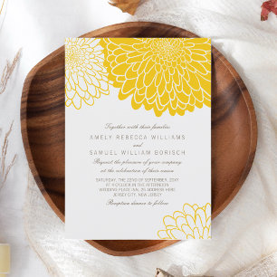 Weiße gelbe Chrysantheme Einfache stilvolle Hochze Einladung