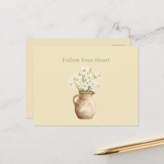 Weiße gelbe Narzissen Blumen Postkarte (Vorderseite/Rückseite Beispiel)