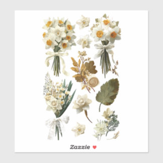 Weiße gelbe Narzissen Frühling Ostern Hochzeit  Aufkleber