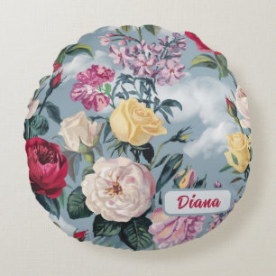 Weiße, gelbe und rosa Rosen Rundes Kissen