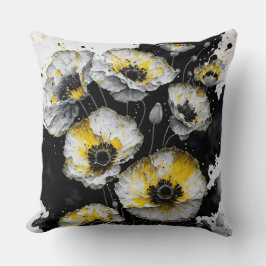 Weiße, gelbe und schwarze Mohnchen Kissen