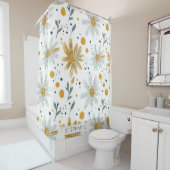 Weiße gelbe und weiße Blütenmuster Duschvorhang (Beispiel)