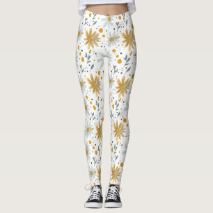 Weiße gelbe und weiße Blütenmuster Leggings