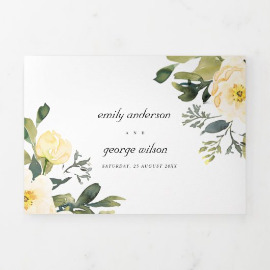 WEISSE GELBEN-PEONY-FLORALWASSERFARBE DREIFACH GEFALTETE EINLADUNG (Cover)