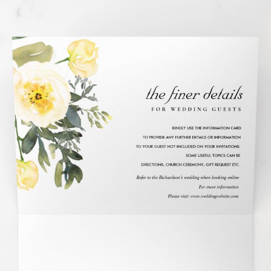 WEISSE GELBEN-PEONY-FLORALWASSERFARBE DREIFACH GEFALTETE EINLADUNG (Innen Erste Seite)