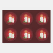 Weiße, gemütliche Weihnachtskerzen auf Rot mit Hol Geschenkpapier Set (Vorderseite 3)