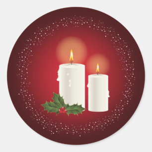 Weiße gemütliche Weihnachtskerzen auf Rot mit Stec Runder Aufkleber