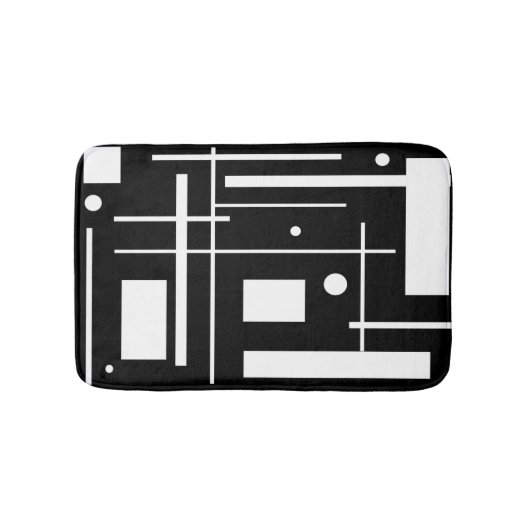 Weiße geometrische Formen auf der Schwarzmatte Badematte (Vorderseite)