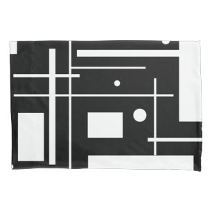 Weiße geometrische Formen auf Schwarz-Kissen Kissenbezug