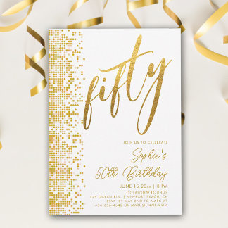 Weiße geometrische Glitter-Moderne 50. Geburtstags Einladung