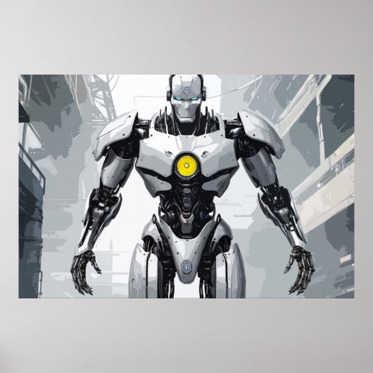 Weiße gepanzerte Cyborg-Mecha-Sci-Fi-Comic-Art Poster (Vorne)