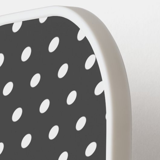 Weiße gepolsterte Punkte Dunkelgrauer Hintergrund Pickleball Schläger (Linke Seite)