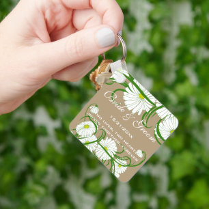 Weiße Gerber Daisy Blumen Hochzeitsset im Vintage- Schlüsselanhänger