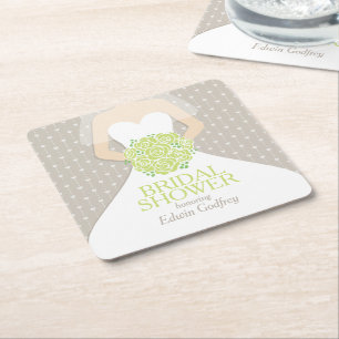 Weiße Gewohnheit der grünen Rosen des Brautparty Rechteckiger Pappuntersetzer