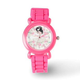 Weiße Girly Floral Pink Ballerina Personalisiert Armbanduhr
